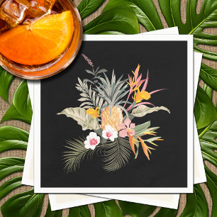 Serviette En Papier Liquide d'hibiscus d'ananas tropical sur noir