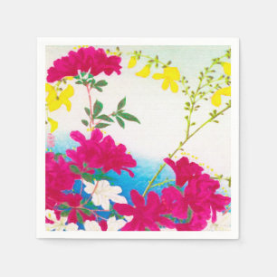 Serviette En Papier lis japonais - magenta, jaune bleu