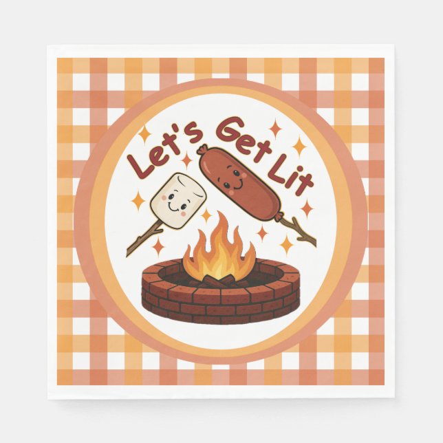 Serviette En Papier Lit Firepit - mignon Marshmallow & Hot Dog (Devant)