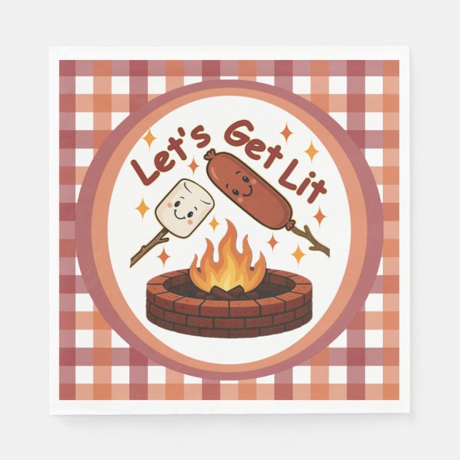 Serviette En Papier Lit Firepit - mignon Marshmallow & Hot Dog (Devant)