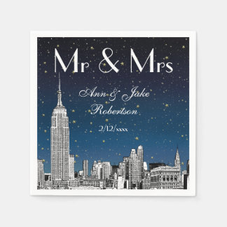 Serviette En Papier Lithographie de la skyline de NYC étoile bleue mar