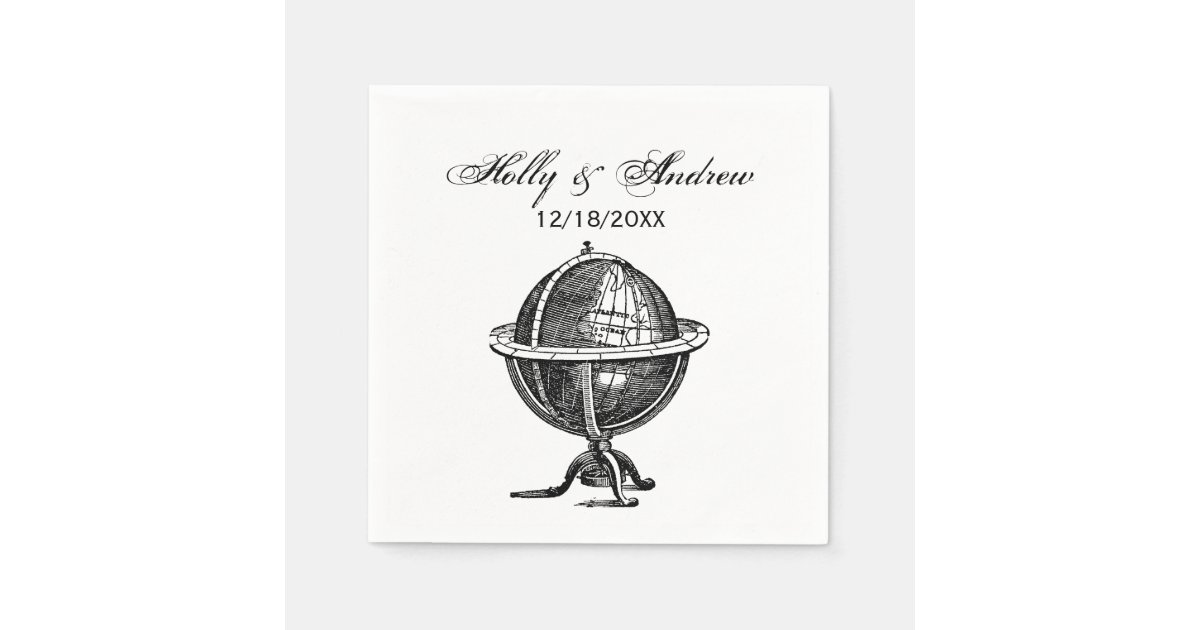 Serviette En Papier Lithographie Vintage De Globe Du Monde Dessinant Zazzle Fr