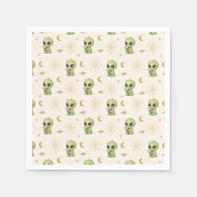 Serviette En Papier Little Alien Smells Flower for First Time (Devant)