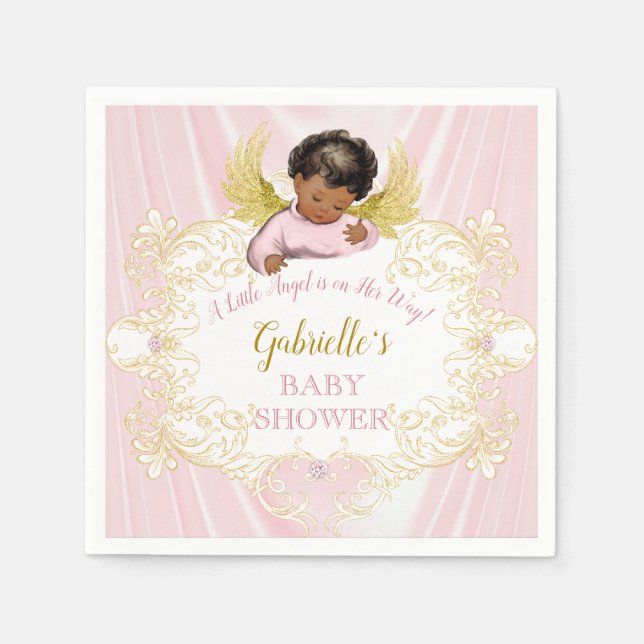 Serviette En Papier Little Angel Rose Gold Girl Africaine Américaine (Devant)