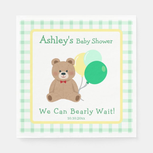 Serviette En Papier Little Bear + Balloons Gender Neutral Baby Shower (Devant)