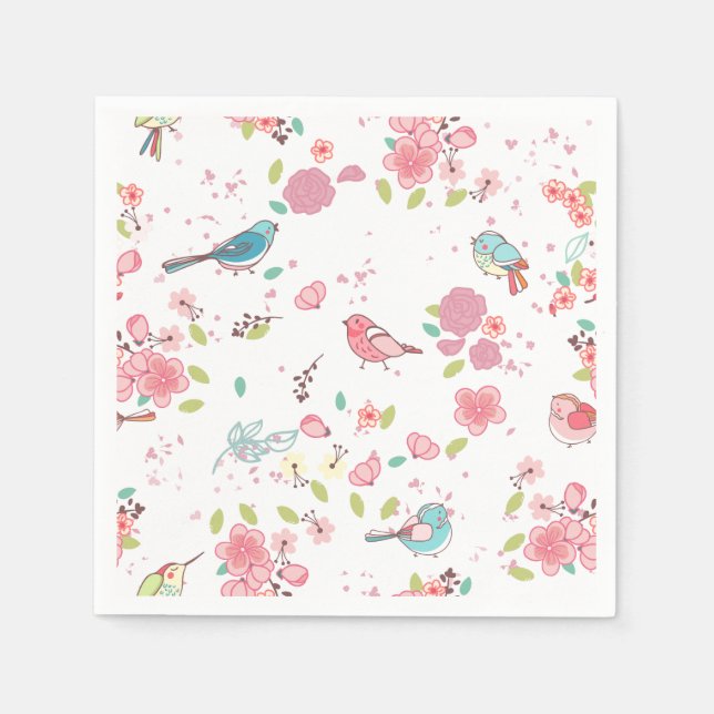 Serviette En Papier Little Birdie Rose et Blue Whimsical Girl (Devant)