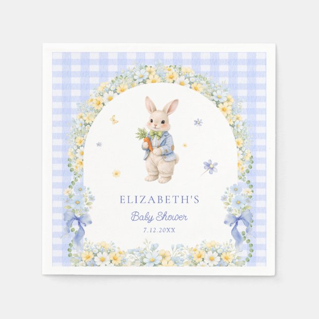 Serviette En Papier Little Bunny Gingham Boy Baby Shower (Devant)