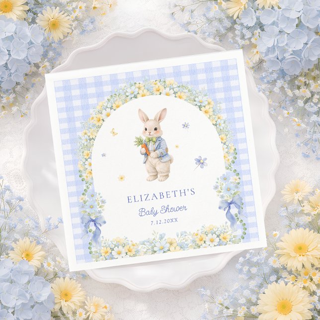 Serviette En Papier Little Bunny Gingham Boy Baby Shower (Créateur téléchargé)