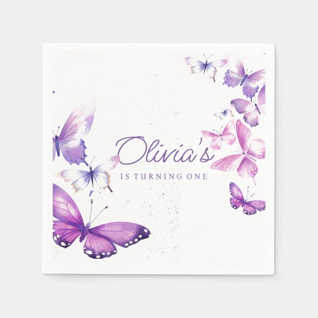 Serviette En Papier Little Butterfly Girl 1er anniversaire (Devant)