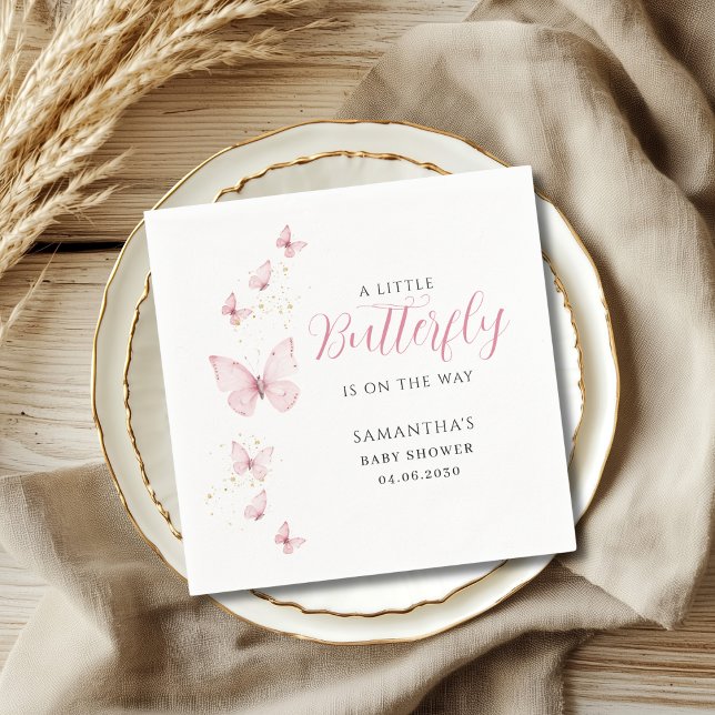 Serviette En Papier Little Butterfly Pink Girl Baby Shower (Créateur téléchargé)