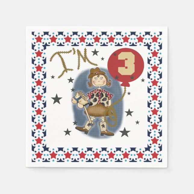 Serviette En Papier Little Cowgirl 3e Anniversaire Papier serviettes (Devant)