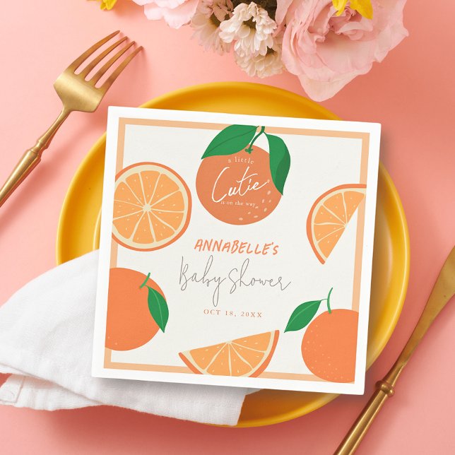 Serviette En Papier Little Cutie Baby shower moderne orange (Créateur téléchargé)