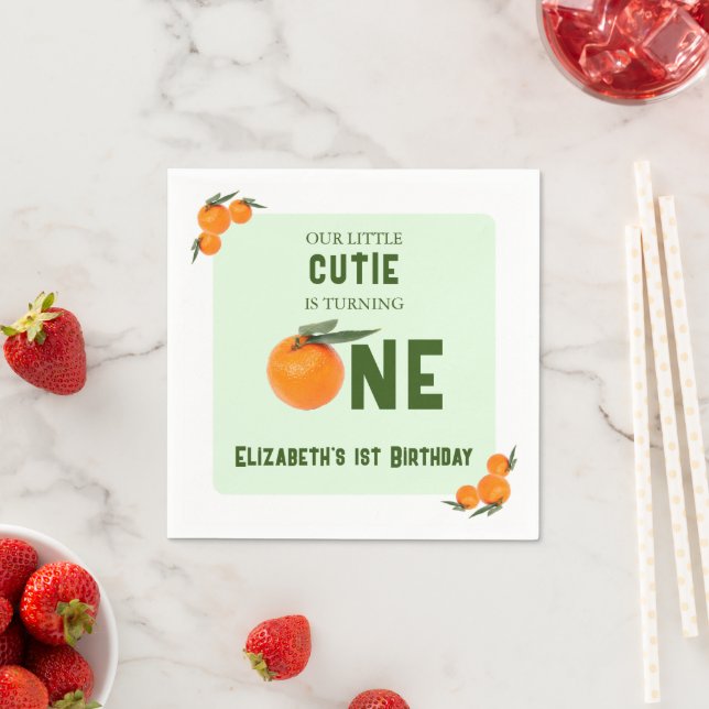 Serviette En Papier Little Cutie Orange 1er anniversaire (En situation)