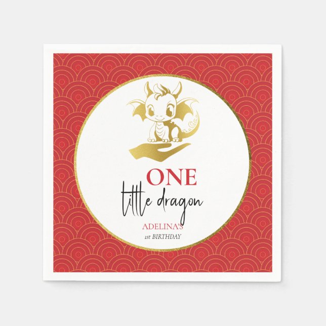 Serviette En Papier Little Dragon mignonne Red Gold Baby 1er anniversa (Devant)
