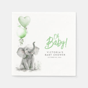 Serviette En Papier Little Elephant mignon vert et gris Baby shower