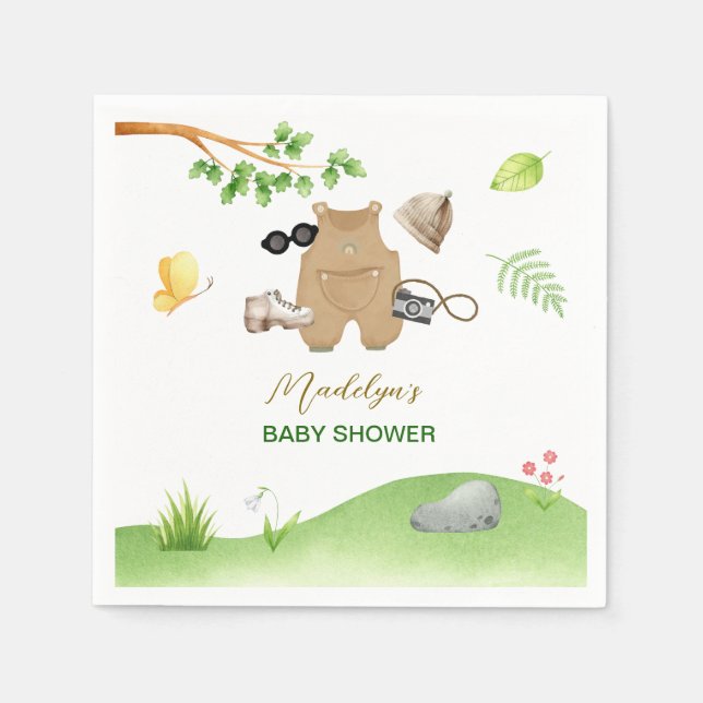 Serviette En Papier Little Explorer Woodland Forest Hiking Baby Shower (Devant)