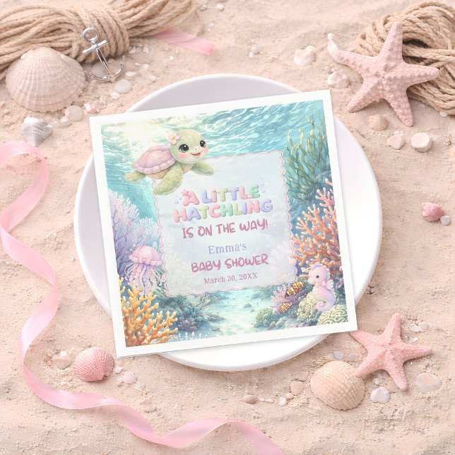 Serviette En Papier Little Hatchling Sea Turtle Ocean Pink Baby Shower (Créateur téléchargé)
