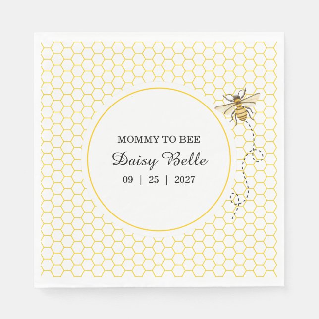 Serviette En Papier Little Honey Bee On The Way Yellow Baby Shower (Devant)