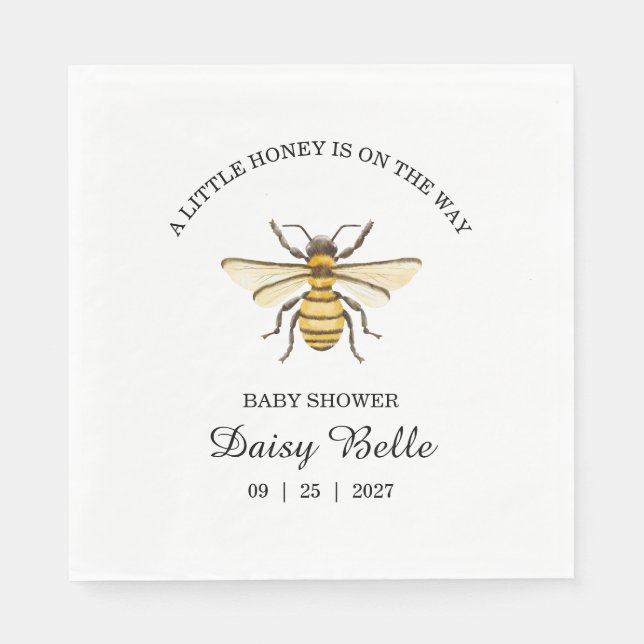 Serviette En Papier Little Honey Bee On The Way Yellow Baby Shower (Devant)