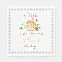 Little Honey On The Way Blue Gingham Baby Shower