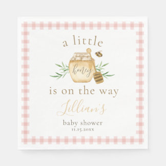 Serviette En Papier Little Honey On The Way Pink Gingham Baby Shower