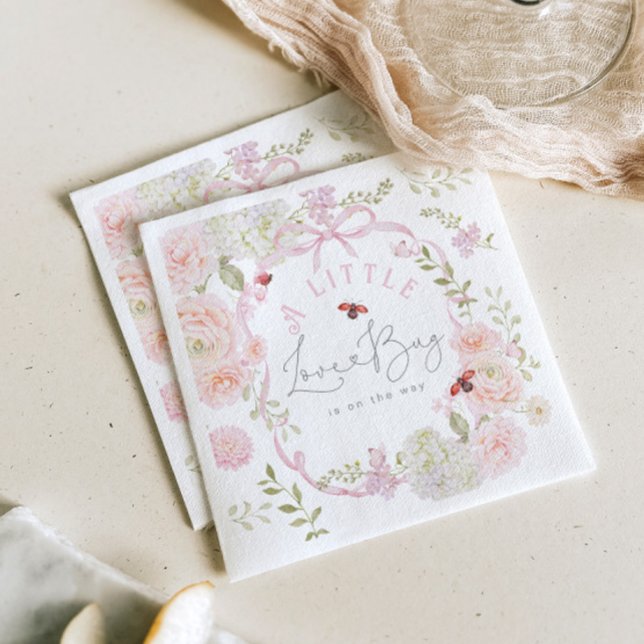 Serviette En Papier Little Love Bug Wildflower Pink Bow Baby Shower (Créateur téléchargé)