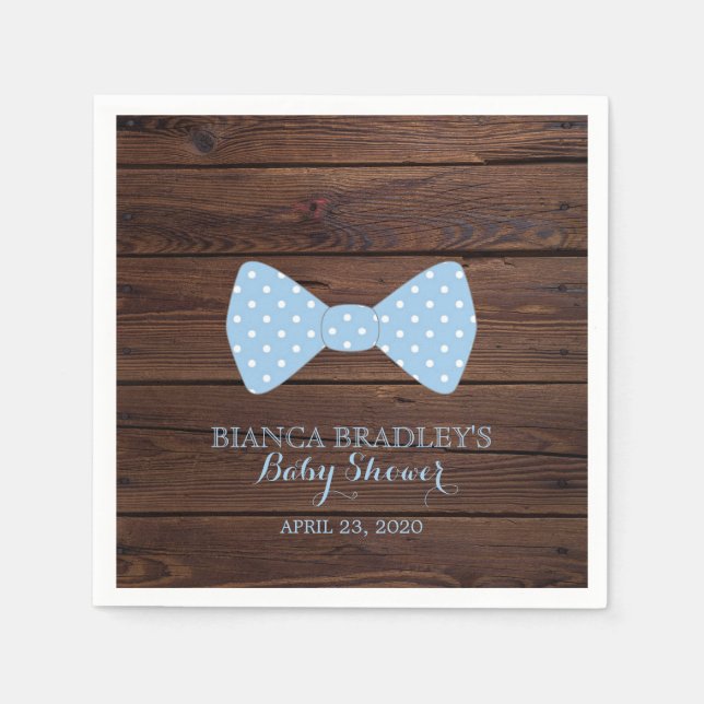 Serviette En Papier Little Man Baby shower | Rustic Wood Bowtie (Devant)