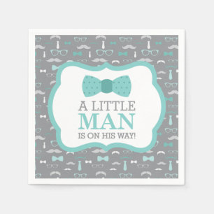 Serviette En Papier Little Man Napkin, Turquoise et Grey