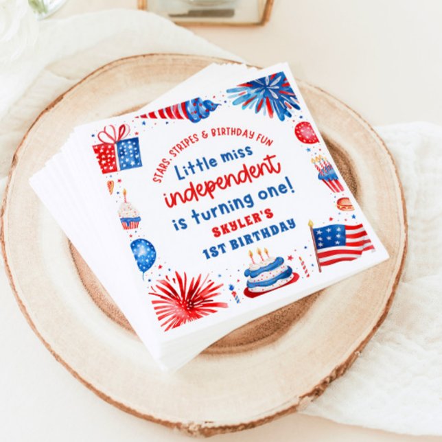 Serviette En Papier Little Miss Independent 4 juillet 1er anniversaire (Little Miss Independent 4th of July 1st Birthday Paper Dinner Napkins)
