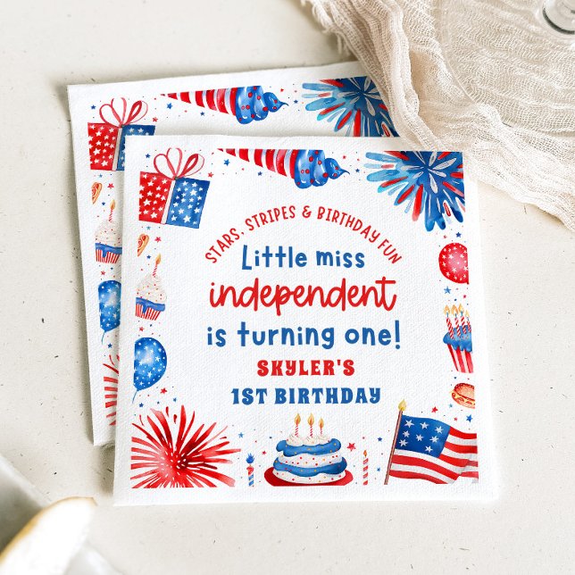 Serviette En Papier Little Miss Independent 4 juillet 1er anniversaire (Little Miss Independent 4th of July 1st Birthday Paper Dinner Napkins)