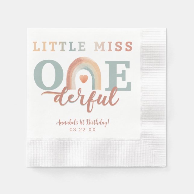 Serviette En Papier Little Miss Onederful Boho Rainbow Anniversaire Na (Devant)