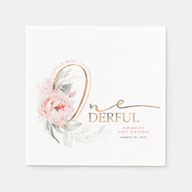 Serviette En Papier Little Miss Onederful Cute Floral 1er anniversaire (Devant)