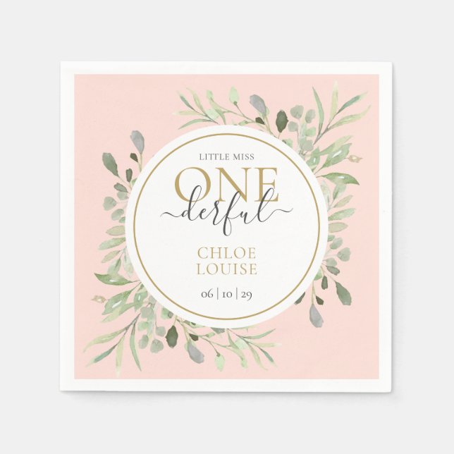 Serviette En Papier Little Miss ONEderful Elegant Premier Anniversaire (Devant)