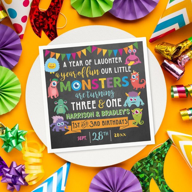 Serviette En Papier Little Monster Chalkboard 1er et 3e anniversaire c (Créateur téléchargé)
