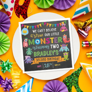 Serviette En Papier Little Monster Chalkboard 2e fête d'anniversaire