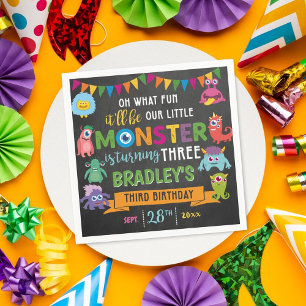 Serviette En Papier Little Monster Chalkboard 3e fête d'anniversaire