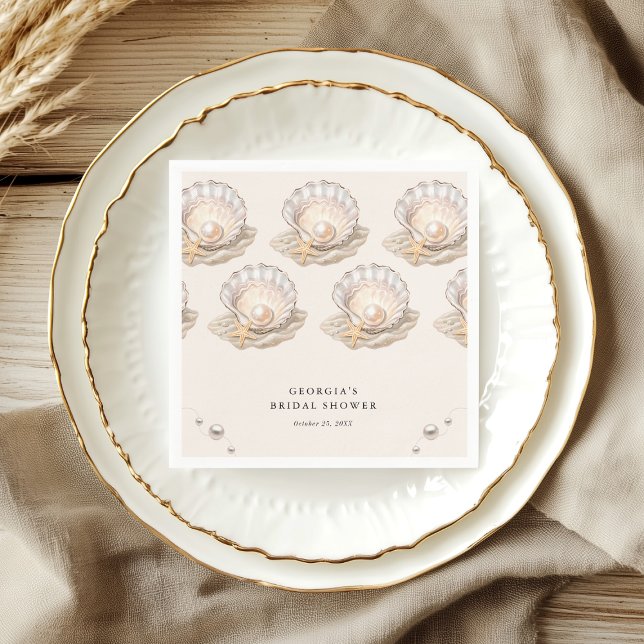 Serviette En Papier Little Pearl Beach Ocean Seashell Girl Baby shower (Créateur téléchargé)