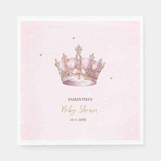 Serviette En Papier Little Princess Crown Pearls Dots Baby Shower (Devant)