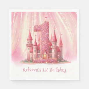Serviette En Papier Little Princess Pink Castle 1er anniversaire