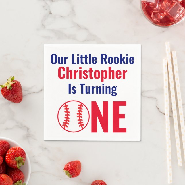 Serviette En Papier Little Rookie Baseball 1er anniversaire (En situation)