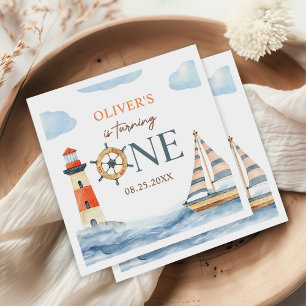 Serviette En Papier Little Sailor Nautical Blue Pastel 1er Anniversair