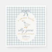 Little Silly Goose Bow Baby Shower Blue Gingham 