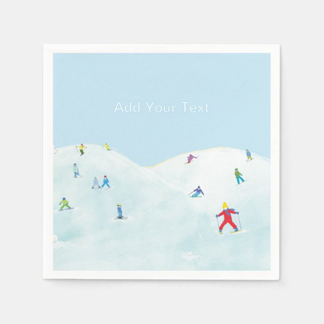 Serviette En Papier Little Skiers On Snowy Hill Personalized (Devant)