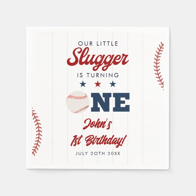 Serviette En Papier Little Slugger Baseball 1st Birthday (Devant)