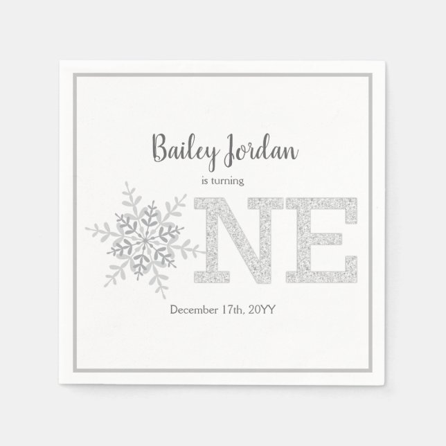 Serviette En Papier Little Snowflake Parties scintillant en argent 1er (Devant)