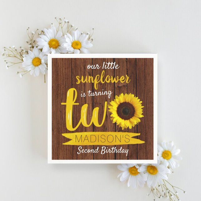 Serviette En Papier Little Sunflower Rustic Wood 2e anniversaire (Créateur téléchargé)