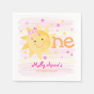 Serviette En Papier Little Sunshine 1er anniversaire fille rose jaune