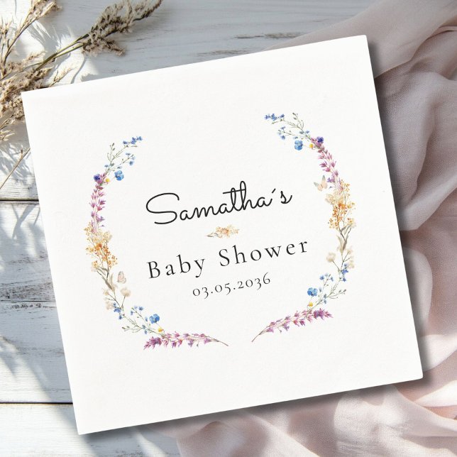 Serviette En Papier Little Wildflower Boho Dream - Baby Shower (Little Wildflower Boho Dream - Custom Baby Shower Napkins with your Name & Date.)