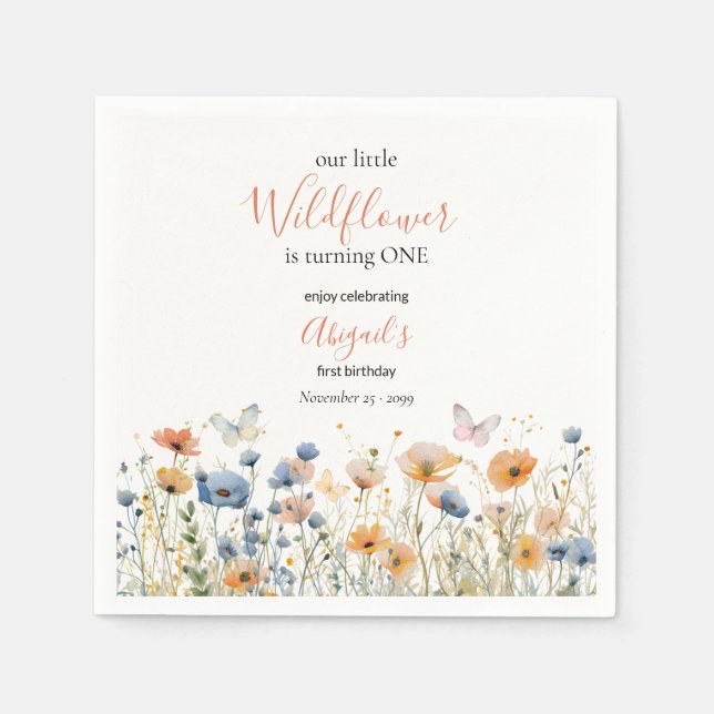 Serviette En Papier Little Wildflower Butterfly Meadow 1st Birthday (Devant)