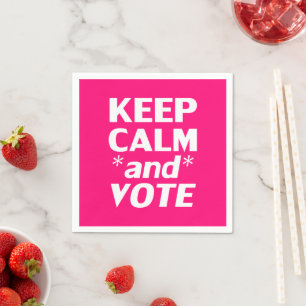 Serviette En Papier Livre blanc fuchsia rose "Keep Calm and Vote"